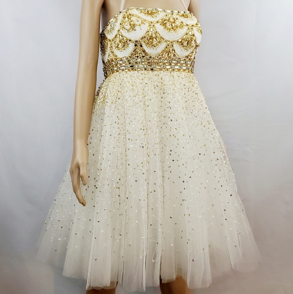 White& Gold Sherri Hill Cocktail/Prom Dress